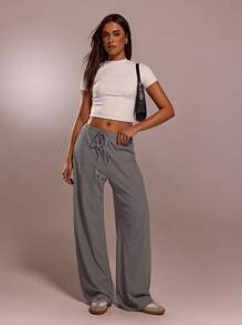 SHEIN Forever 21 休闲家居红白条纹裤 - 黑色 - 查看 5