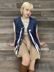 FRIFUL Women Denim Jacket And Coat With Drawstring, Petite - Medium Wash - View 8