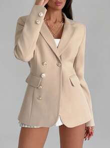 EURMUSE Women's Solid Business Attire Elegant Blazer Jacket - Beige - View 5