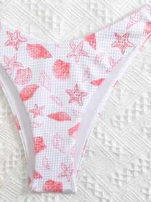 Swim Mod Women Summer Beach Starfish Print Bandeau Sexy Bikini Swimsuit Set - Red - View 4