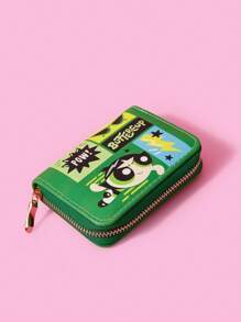 THE POWERPUFF GIRLS X SHEIN 毛茛图案拉链钱包，带零钱袋的多卡位收纳袋，轻便的身份证夹，适合女士/女孩，适合青少年、学生、老师、学校和名片钱包的礼物 - 彩色 - 查看 3