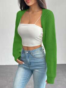 SHEIN PETITE Balletcore Ribbed Knit Raglan Sleeve Shrug Crop Cardigan Without Cami Top