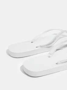 Grefit White Glitter Print Flat Sole Casual Thong Slippers, Suitable For Home Or Beach Wear Beach Thong Sandals, Slip-On Style, Lightweight & Comfortable, Non-Slip Suitable For Outdoor Walking, Street Fashion, Versatile Flat Slippers Indoor & Outdoor Wear Flip Flops Vacation Season Tropical Escape Solid Colors - White - View 4