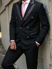 Manfinity Mode Men's Double-Breasted Suit Set: Jacket And Pants - Black - View 1