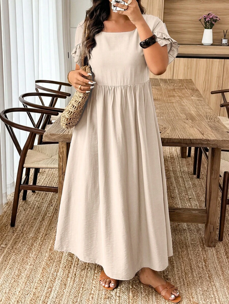 EMERY ROSE 大码褶皱喇叭下摆连衣裙，夏季时尚