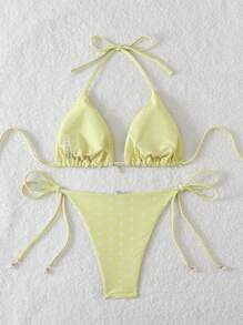 Swim Mod Springbreak 随机印花女士泳衣套装 - 黃色 - 查看 2