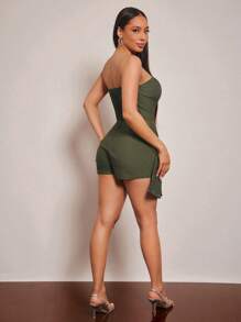 Vixey Falda pantalón con bolsillo de carga tejida sólida, falda pantalón para mujeres, verano para mujeres, brunch para mujeres - Verde militar - Ver 4