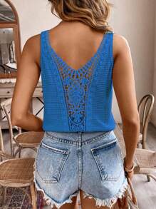SHEIN Frenchy Women Lace Patchwork Texture Camisole Summer Casual Blue - Blue - View 7
