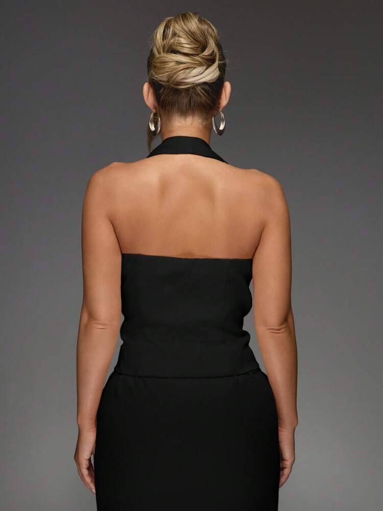 MISSGUIDED Designer Halter Waistcoat Top Asymmetric Wrap Evening Party Sleeveless Tank Top Club Night Out Fashion Tank Blouse