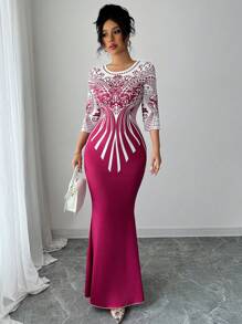 Modelyn Đầm dài bó in kỹ thuật số cho nữ - Nhiều màu - Xem 6