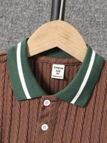 Tween Boy Summer Casual Contrast Color Patchwork T-Shirt And Shorts 2 Pieces Set - Coffee Brown - View 3