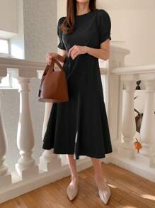 DAZY Vestido largo de unicolor elegante para mujer, con volantes, informal, de moda para el verano