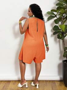 Slaydiva 2025 New All-Match Casual Jumpsuit For Women Plus Size, Minimalist Solid Color V-Neck Romper For Daily Wear