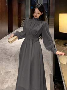 DAZY Women's Party/Date Loose Mid-Length Tie-Up Dress,Fall Dress Elegant Women Dresses Prom Dress - Grey - View 5