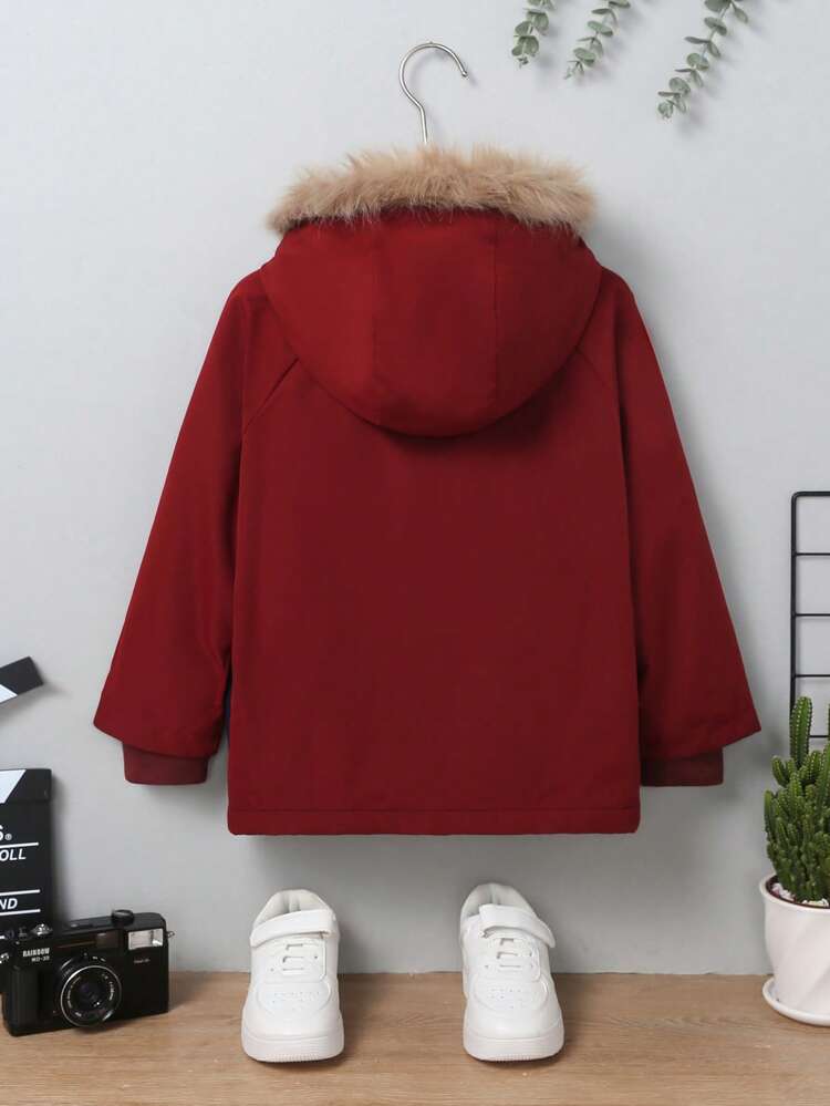 1pc Casual College Style Colorblock Loose Fit English Letter Print Hooded Thermal Lined Coat For Young Boys, Suitable For Autumn & Winter, Home, Street, And School Occasions