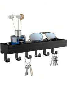 1 Set Wall Mounted Key Holder With Wood Tray And 6 Hooks, Key Racks, Key Hangers Home Decor Key Rack Mail Organizer For Hallway, Bedroom, Mudroom, Office(Christmas) Room Decor