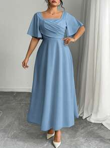 Modelyn 大码红色针织 A 字短袖收腰连衣裙