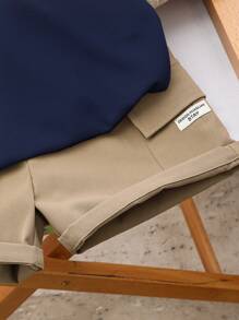 2pcs Kids Boy Casual Cute Cartoon Bear Polo Shirt & Khaki Shorts Knitwear Set, Versatile For School, Garden, Beach, Birthday, Spring, Summer, Autumn, Winter - Navy Blue - View 5