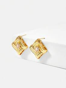 MOTF PREMIUM Pendientes de botón elegantes con zirconia en estilo geométrico vintage chapados en oro de 18 quilates