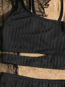 Young Girl Random Print Swimsuit Set - Black - View 3