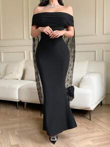 DAZY Women Elegant Wrap Around Long Evening Dress, Spring/Summer Off Shoulder Top - Black - View 4