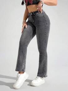 SHEIN PETITE Damen Weite Lässig Jeans mit Taschen, vielseitig