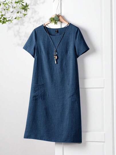 Rusticease 女士休闲纯色夏季短袖迷你连衣裙