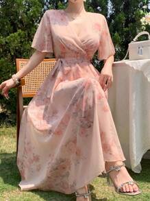 DAZY 夏季新款优雅碎花长裙，音乐节风格 - 粉色 - 查看 1