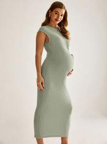 MaterniWear 孕妇休闲纯色针织罗纹修身连衣裙 - 綠色 - 查看 5