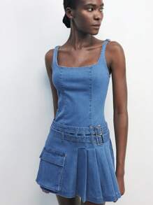 Maija 女士牛仔细肩带迷你紧身连衣裙，蓝色