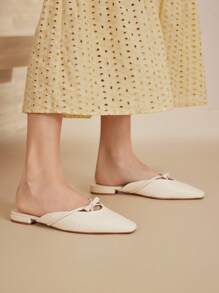 MOTF PREMIUM WOMEN'S FASHION SIMPLE SQUARE TOE BOW DECOR FLATS - White - View 7