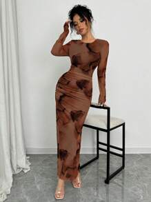 Elenzga Elegant Gradient Long Sleeve Slim Fit Women's Dress Fall Cloth For Women