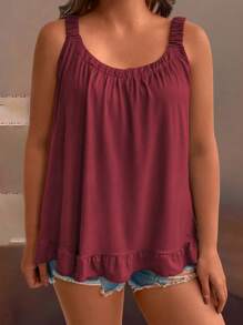 SHEIN Plus Size Solid Color Casual Tank Top, Summer - Burgundy - View 3