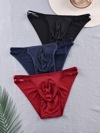 SHEIN 3 pièces/pack Slips ajourés de couleur unie pour hommes