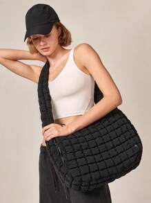 GLOWMODE Quilted Water-Resistant Carryall Shoulder Bag Fall Winter - Black - View 6