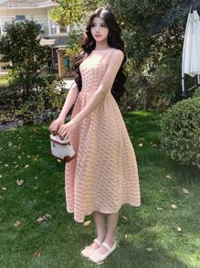 DAZY Texture Round Neck Sleeveless Dress For Women Dress Vacation Outfits Women - Pink - View 3