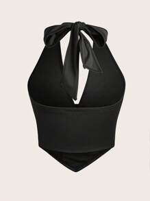 Chiquease Women Solid Color Sexy Halter Neck Backless Crop Tank Top,Fashionable Casual Minimalist Black Sleeveless Deep V-Neck Slim Fit Top,Cute Going Out Top,Bodycon Camis For Holiday/Club/Daily Wear