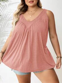 SHEIN CURVE+ 大码女式V领宽松休闲背心 - 粉色 - 查看 4