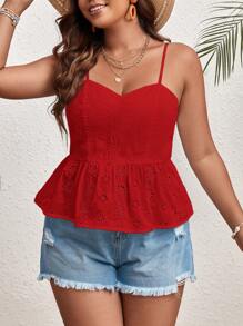 SHEIN VCAY Plus Size Women Tie Dye Embroidery Ruffle Hem Camisole