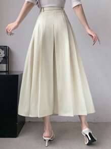 DAZY Elegant Women's Beige Gingham Midi Skirt With Zipper Detail: A Chic And Versatile Polyester Skirt For A Polished Look - Beige - View 3