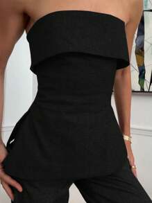 Siren Gaze Women Solid Color Bandeau Tight Cropped Top, Suitable For Summer,Tube Top Black Casual - Black - View 6