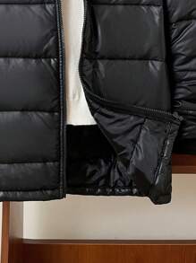 SHEIN Thick Padded Hooded Long Sleeve Tween Boys Casual Winter Coat, Quilted Coat, Warm Outerwear For Autumn/Winter - Black - View 6