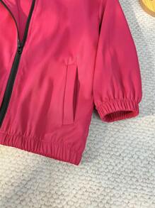 1pc Young Girl Red Jacket, Letter Print Stylish Outerwear, Suitable For Spring/Autumn - Red - View 7