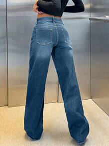 EURMUSE LOW RISE WIDE LEG CUT VINTAGE WASH Y2K STYLE JEAN - Medium Wash - View 2