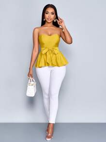 SOLERSUN Women's Elegant Sexy Solid Color Tube Top With Ruffled Hem, Suitable For Daily Commuting And Shopping - Yellow - View 7