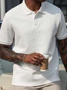 Manfinity Homme Men's Solid Color Short Sleeve Polo Shirt, Simple & Fashion For Summer