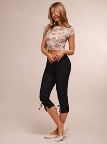 WESTFADE Pantalones capri de tiro medio con lazo delantero, bajo hendido, para primavera y verano, estilo playa, vacaciones y campirana de Nashville - Negro - Ver 5