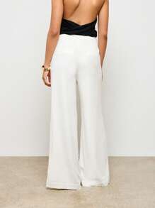 AiiRZ Pantalones palazzo de lino de pierna ancha y corte a medida para resort, elegantes pantalones de oficina para uso formal y de trabajo, de ajuste relajado y calidad premium, estilo veraniego