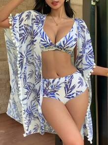 DAZY Women's Spring/Summer Printed Kimono Beach Cover-Up - Blue - View 1