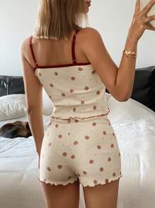 DAZY 女士草莓印花撞色边吊带背心和短裤睡衣套装